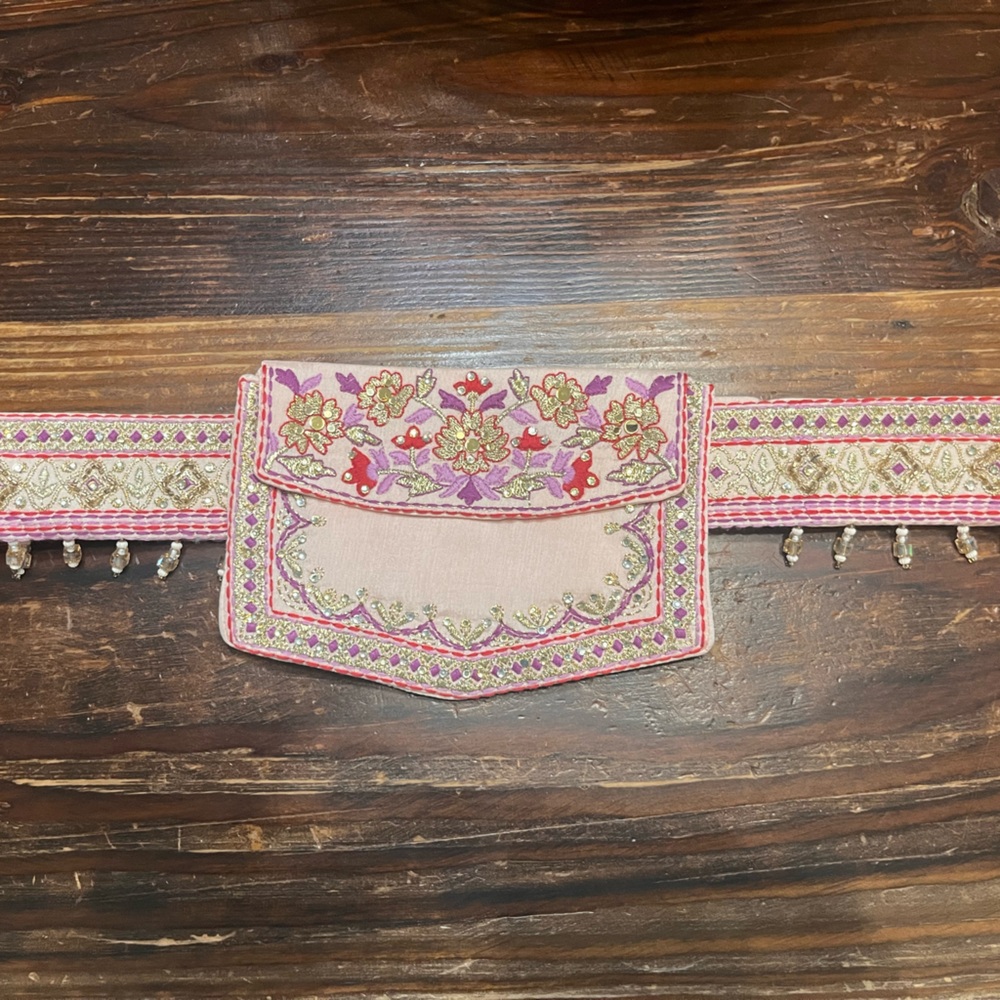 Embroidered Pink and Gold Women's Belt